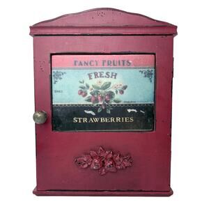 Vintage Wood Distressed Wall Key Shelf 11x8x3 In Strawberries Farmhouse Style